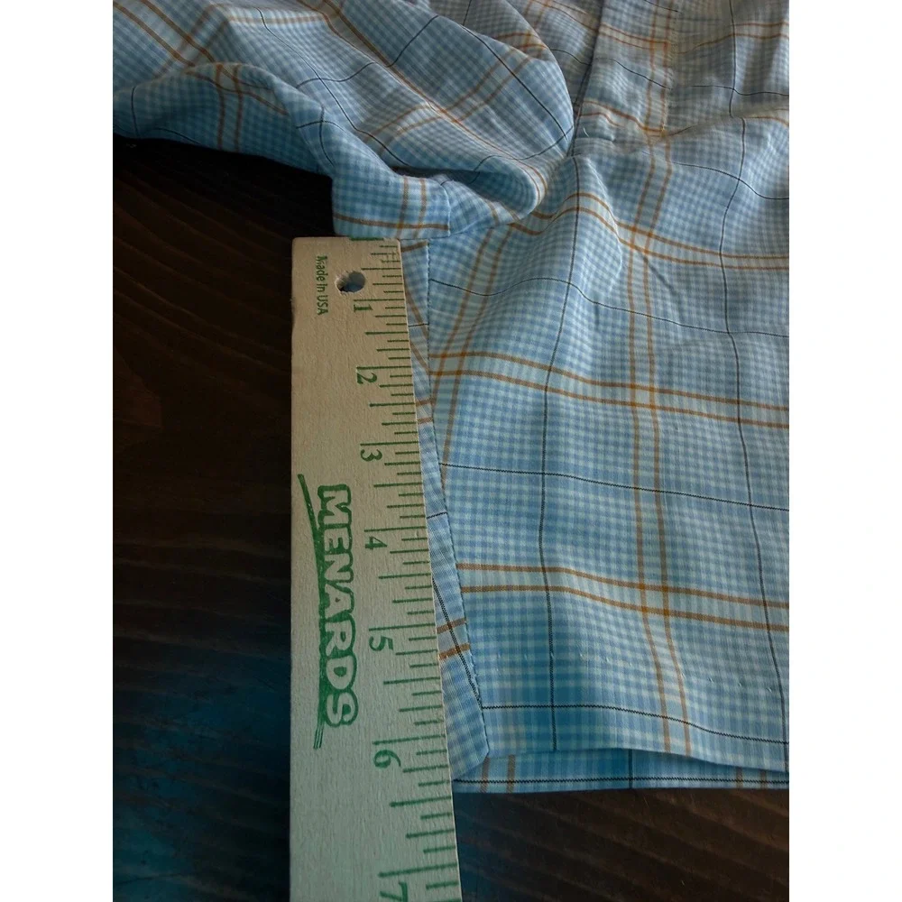 Vintage Permanent Press Plaid Shorts Mens 35 Blue Orange Check Retro Golf 70s